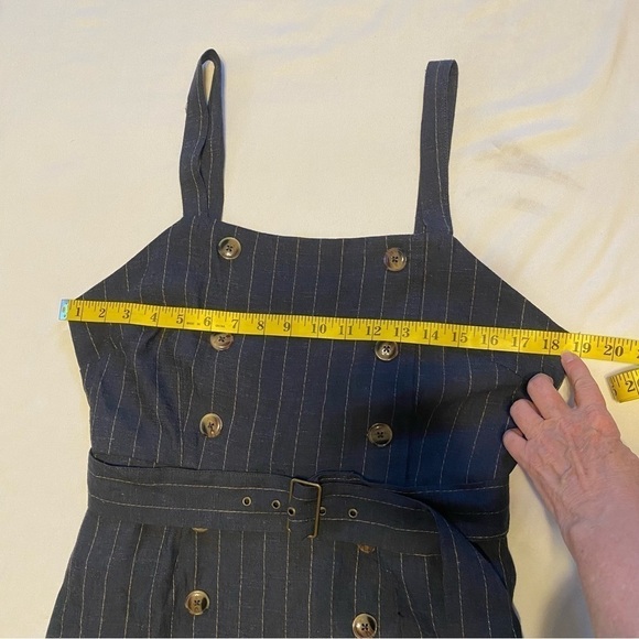 Forever 21 Linen Blend Pinstripe Jumper w/ Side Pocket & Hidden Side Zipper Sz L - Picture 8 of 8